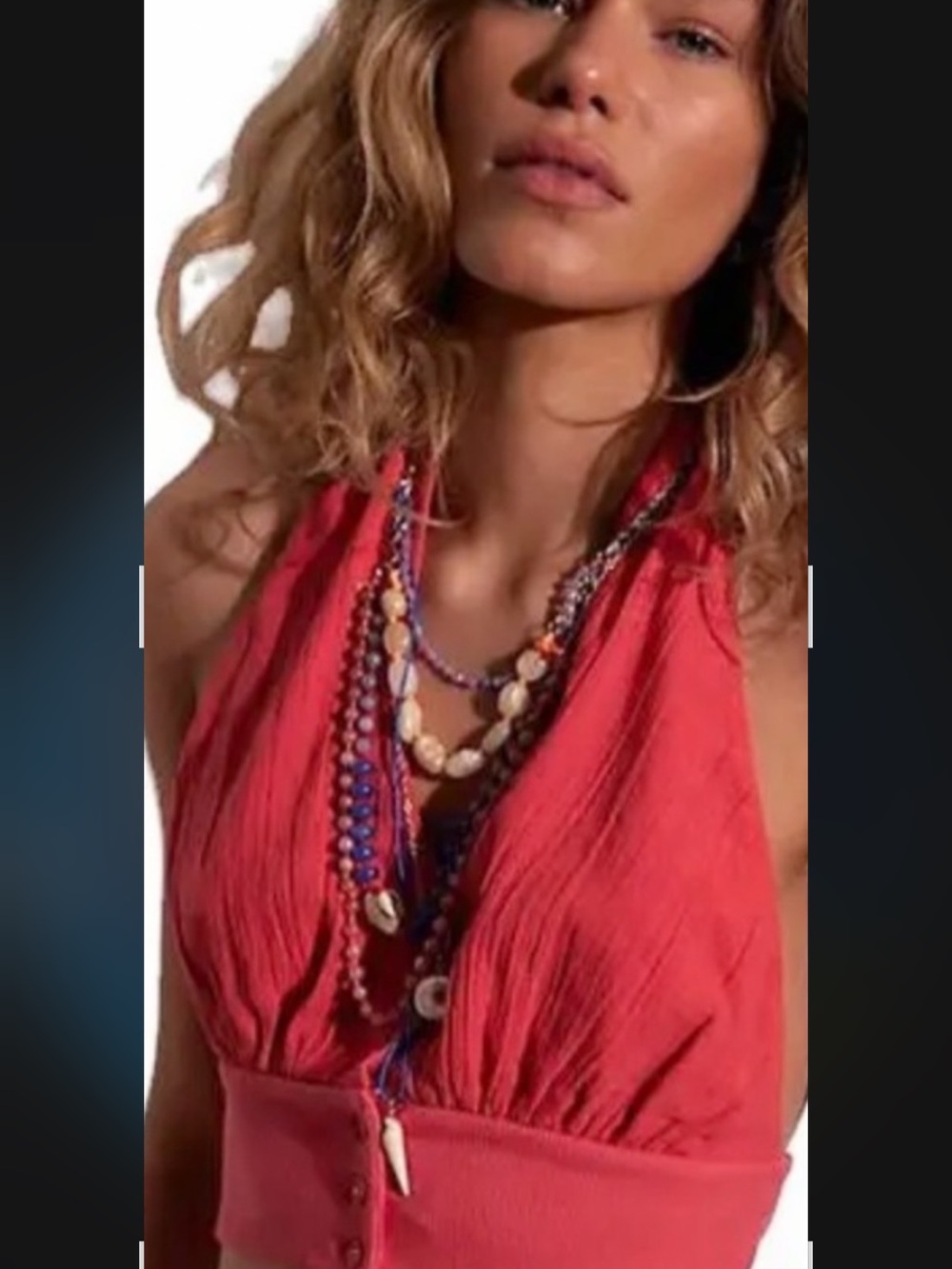 Free People Coral-Red Halter Button-Front Camisole